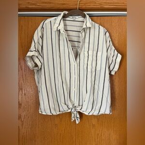 Madewell Cream Button-Up Shirt with Navy Stripes